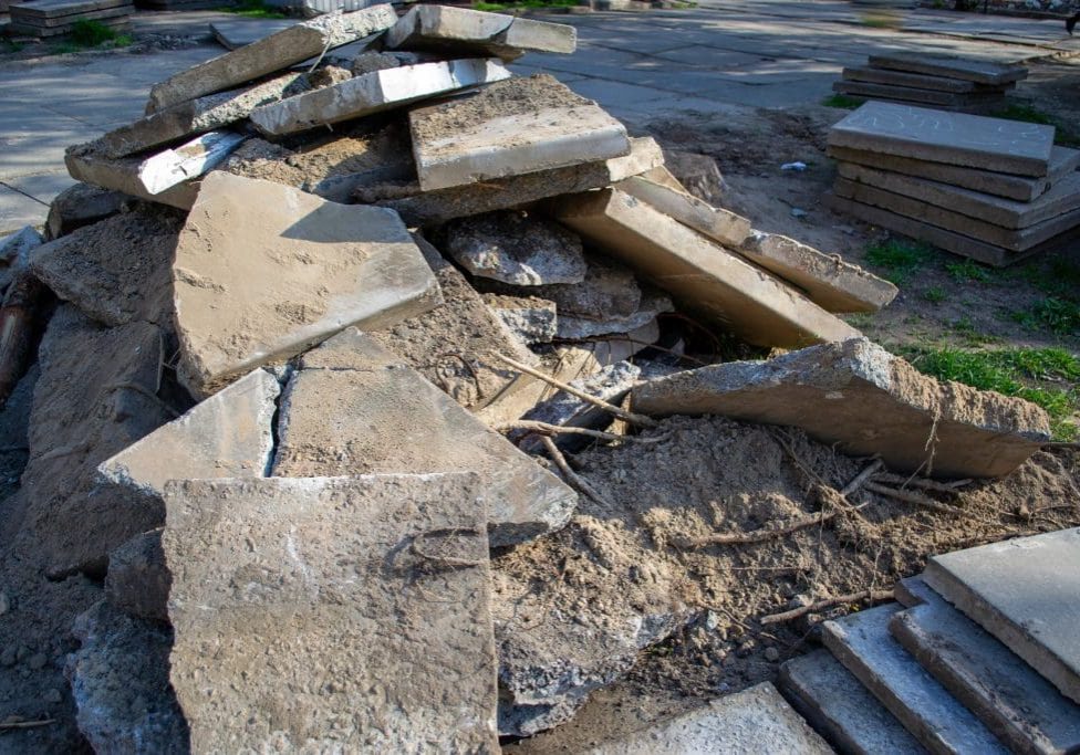 Construction garbage. A pile of concrete slabs Construction garbage. A pile of concrete slabs
